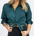 Pine Silky Button Front Blouse Top In Blue