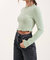 Ruffle Edge Ribbed Long Sleeve Crop Top In Sage