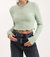 Ruffle Edge Ribbed Long Sleeve Crop Top In Sage