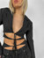 Tie Cut Out Structured Blazer Top In Black