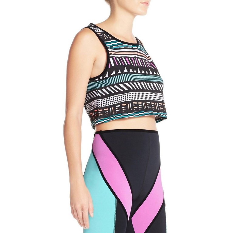 Personal Best Sleeveless Geometric Tank Crop Top - Multi-Color