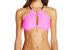 Swimwear Shocking High Neck Halter Black Strap Bikini Top - Pink