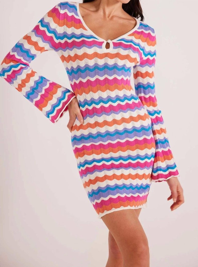 Wilma Pointelle Knit Dress In Multi Stripe - Multi Stripe