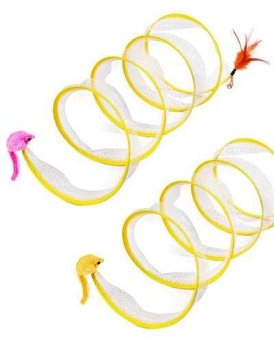Minnie Mouse 2Pcs Foldable Cat Tunnel With Bell Feather Mouse Toys Collapsible Indoor Cat Spring Tube With Interactive Toy For Kittens Cats product