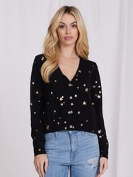 Cashmere Foil Star Cardigan - Black/Gold