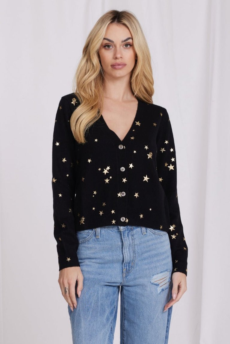 Cashmere Foil Star Cardigan - Black/Gold