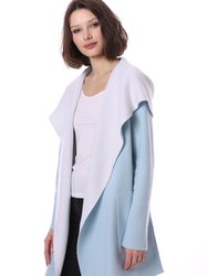 Cashmere Hooded Reversible Coat - Baby Blue/White