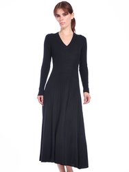Cashmere Ribbed V-Neck Maxi Dress - Black