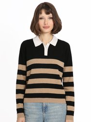 Cashmere Rugby Stripe Polo - Black/Camel