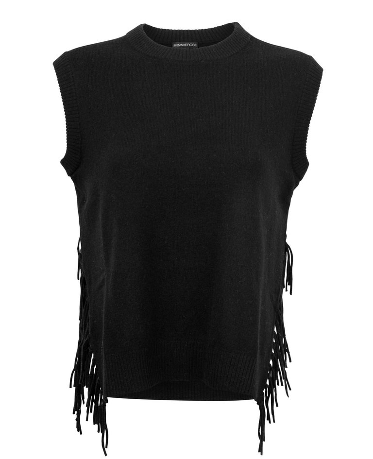 Cashmere Side Tie Vest Sweater - Black