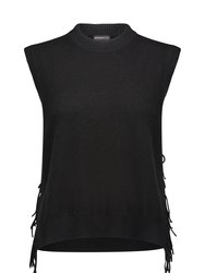 Cashmere Side Tie Vest With Fringe - Black