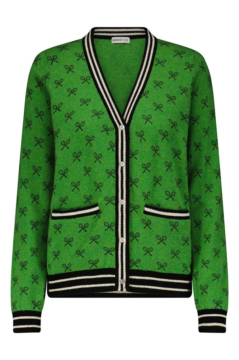 Cashmere Tennis Club Print Cardigan - Pink Pearl - Golf Green