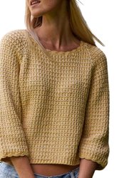 Chunky Tape Cotton Blend Textured Crew Pullover Sweater - Banana Yellow
