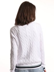 Cotton Cable Cardigan With Striped Detail