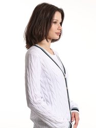 Cotton Cable Cardigan With Striped Detail