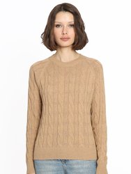 Cotton Cable Long Sleeve Crew With Frayed Edges Sweater