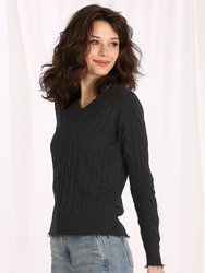 Cotton Cable Long Sleeve V-Neck With Frayed Edges