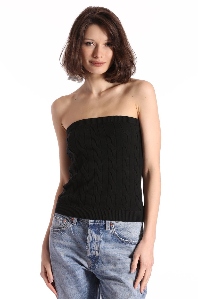 Cotton Cable Strapless Top - Black