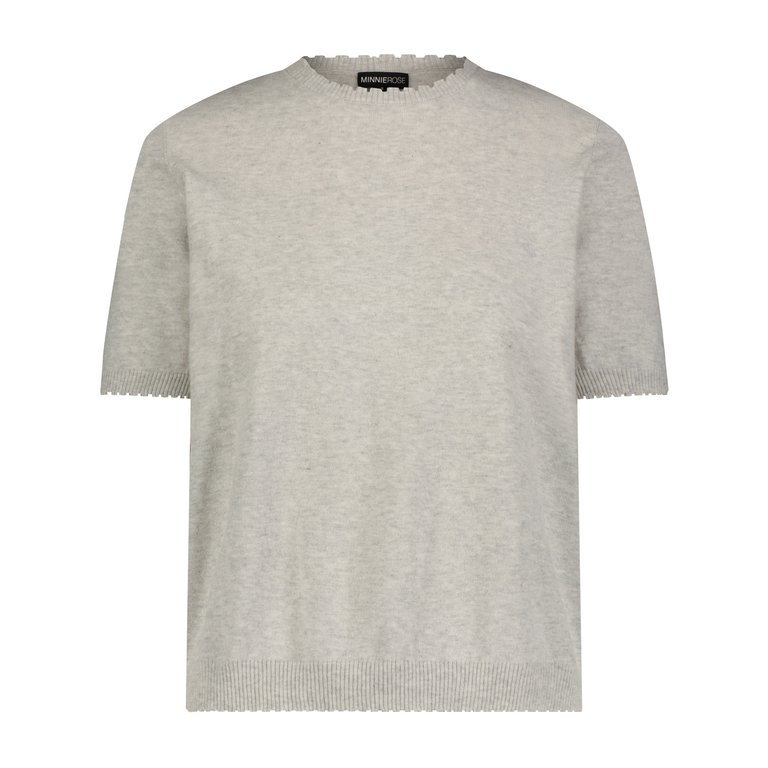 Cotton Cashmere Boxy Frayed Tee - Light Heather Grey