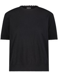 Cotton Cashmere Boxy Frayed Tee - Black