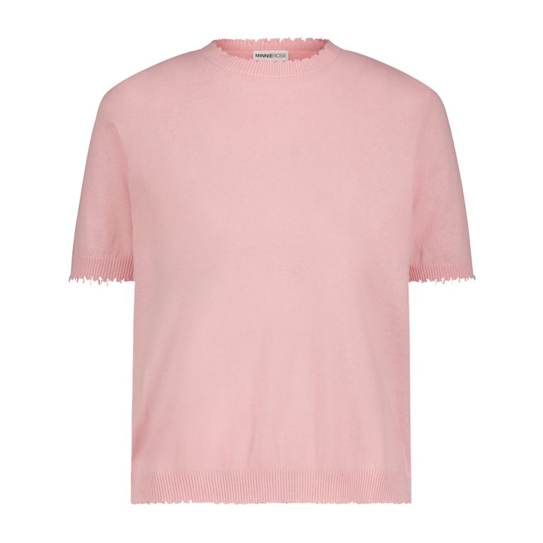Cotton Cashmere Boxy Frayed Tee - Pink Pearl