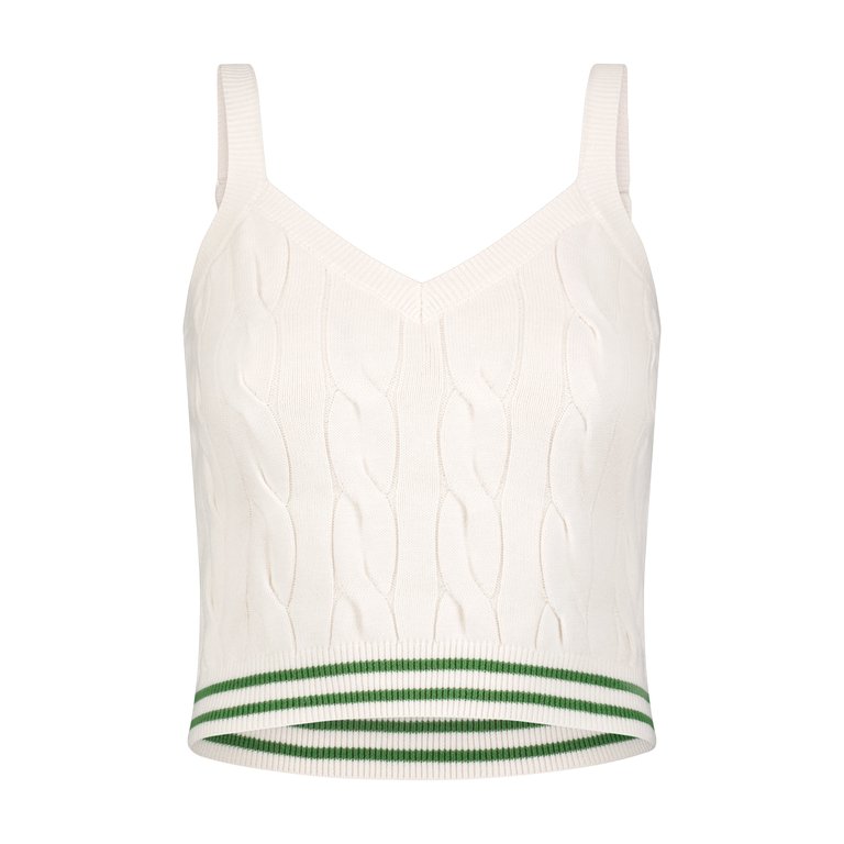 Cotton Cashmere Cable Bralette With Tipping - Golf Green/White