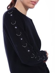 Cotton Cashmere Crew Neck Pullover With D-Ring Trim Detail