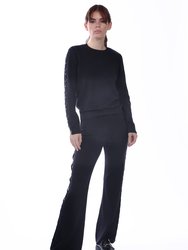 Cotton Cashmere Crew Neck Pullover With D-Ring Trim Detail - Black