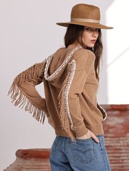 Cotton Cashmere Embroidered Fringe Hoodie