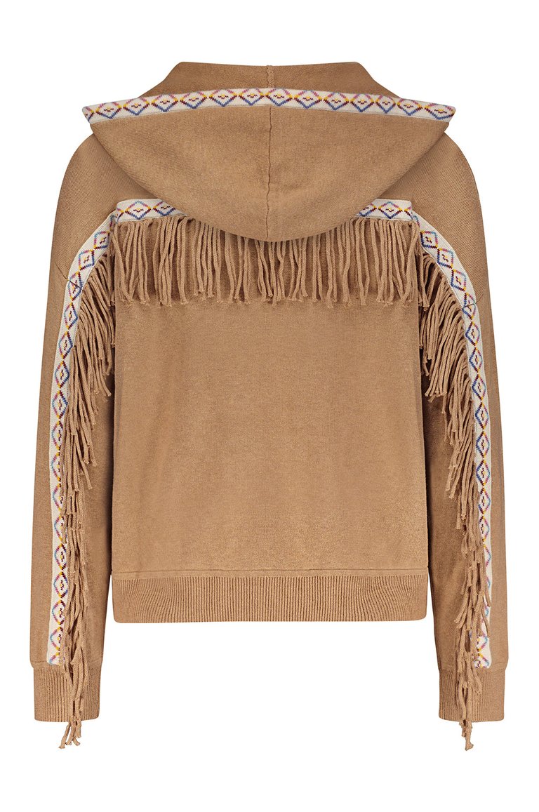Cotton Cashmere Embroidered Fringe Hoodie