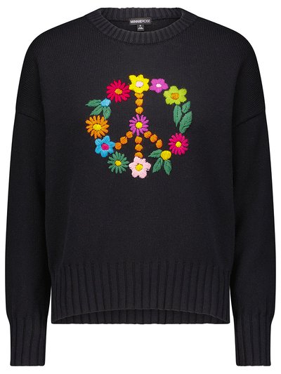 Minnie Rose Cotton Cashmere Floral Peace Crew Sweater product