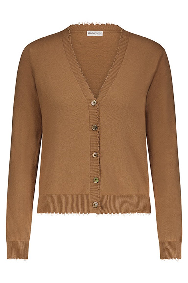 Cotton Cashmere Frayed Cardigan - Camel