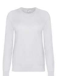 Cotton Cashmere Frayed Edge Crew Sweater - White