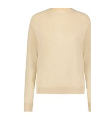 Cotton Cashmere Frayed Edge Crew Sweater - Brown Sugar