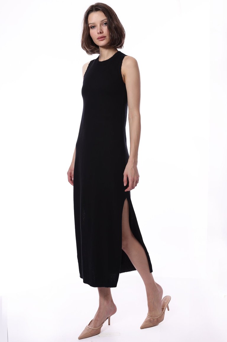 Cotton Cashmere Frayed Edge Maxi Tank Dress - Black