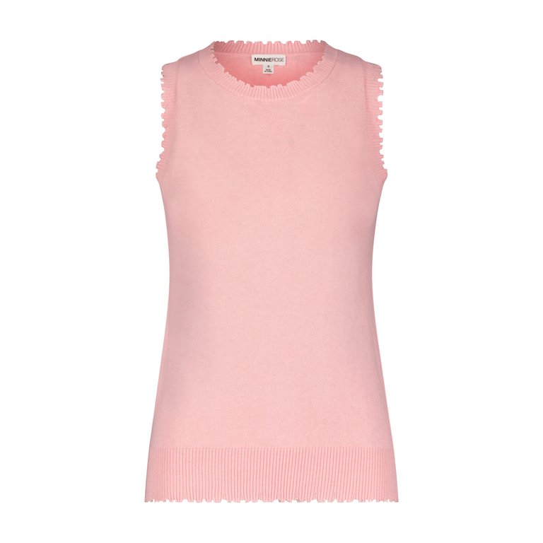Cotton Cashmere Frayed Tank - Pink Pearl