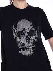 Cotton Cashmere Frayed Tee With Skull Embellishment
