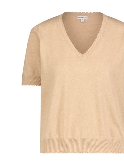 Minnie Rose Cotton Cashmere Frayed V Tee product