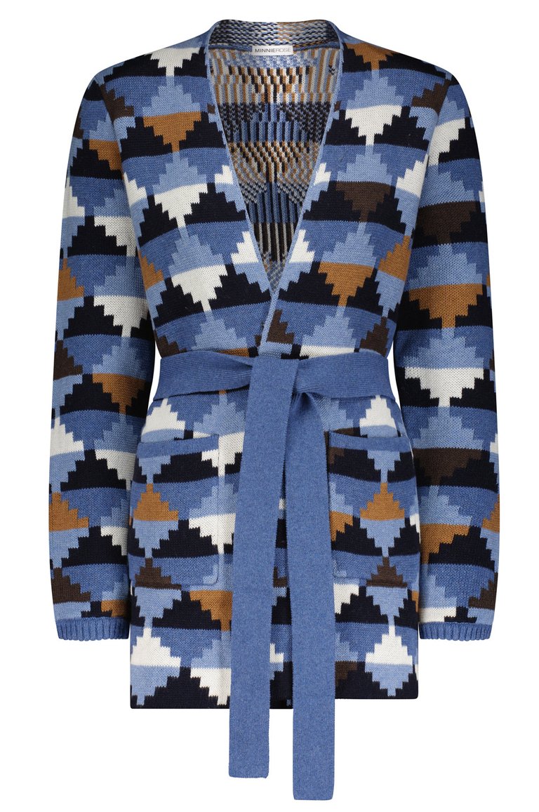 Cotton Cashmere Geo Blanket Belted Cardigan  FINAL SALE - Multi Combo
