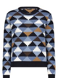Cotton Cashmere Geo Intarsia Pullover Sweater - Multi Combo