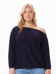 Cotton Cashmere Off The Shoulder Sweaters - Navy