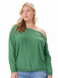 Cotton Cashmere Off The Shoulder Sweaters - Golf Green