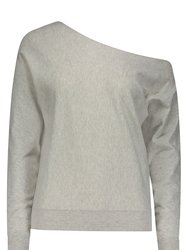 Cotton Cashmere Off The Shoulder Top - Light Heather Grey