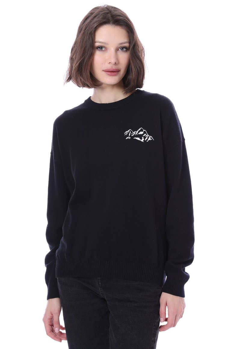 Cotton Cashmere Printed Crewneck Sweater With Embroidery