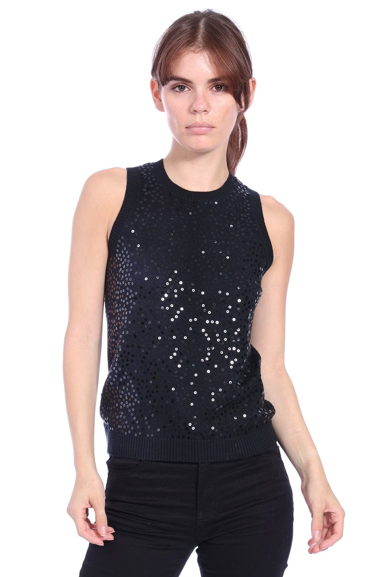 Cotton Cashmere Sequined Tank - Black