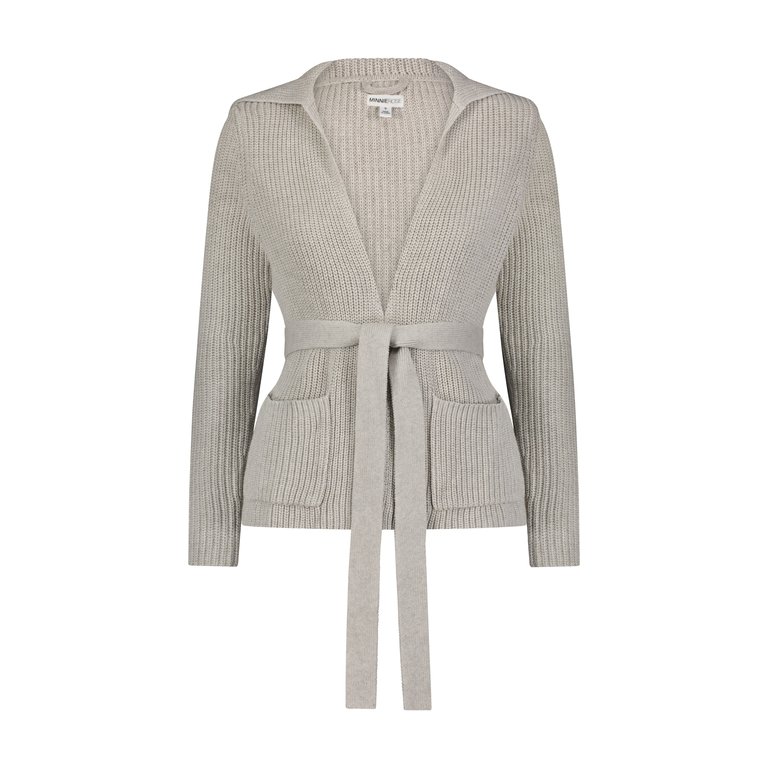 Cotton Cashmere Shaker Flyaway Cardigan - Light Heather Grey