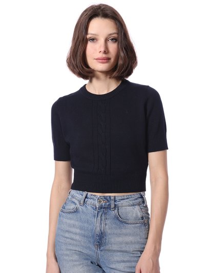 Minnie Rose Cotton Cashmere Short Sleeve Cropped Center Cable Sweater product