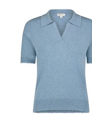 Cotton Cashmere Short Sleeve Frayed Polo