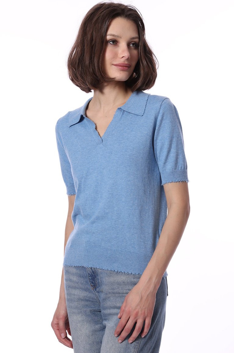 Cotton Cashmere Short Sleeve Frayed Polo