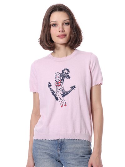 Minnie Rose Cotton Cashmere Short Sleeve Printed Frayed Edge Tee product